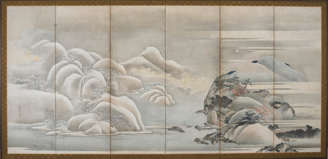 Landschap: twee van de vier seizoenen, herfst en winter, Edo-periode door Hishikawa Sori