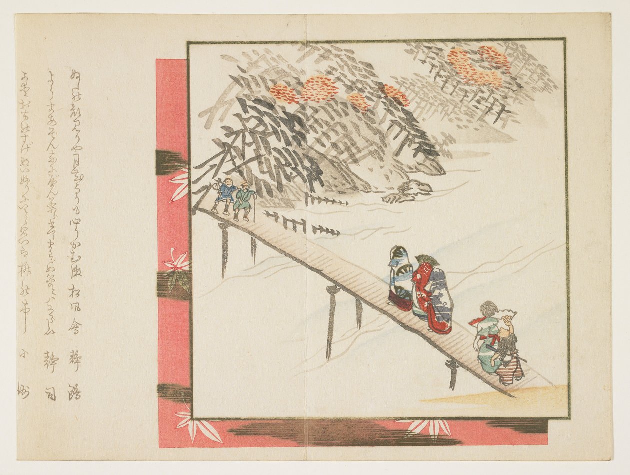 (Oversteek van de Togetsu-brug bij Arashiyama), 1860-1865 door Hodai