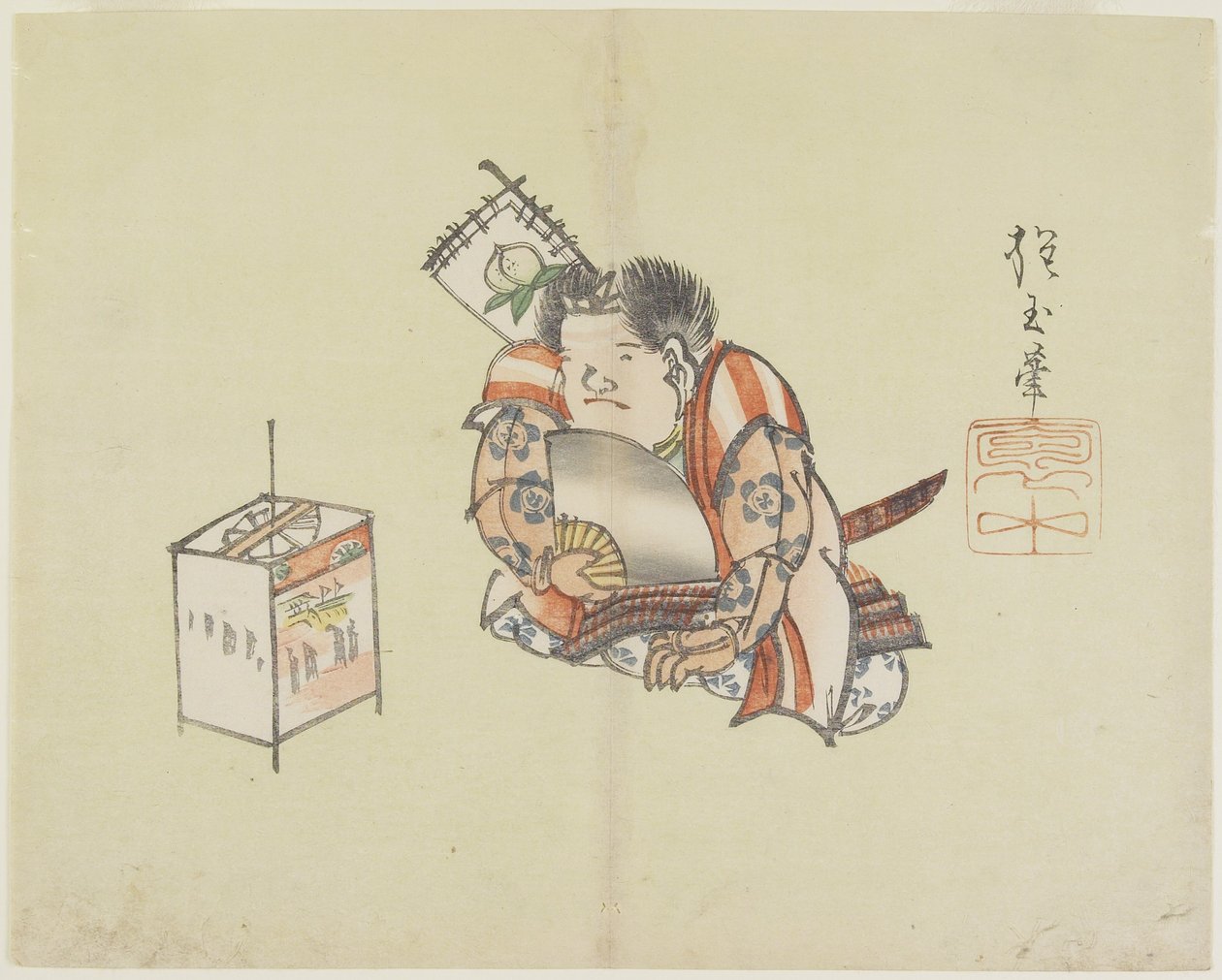 (Momotaro met een waaier), c. 1830 door Hogyoku