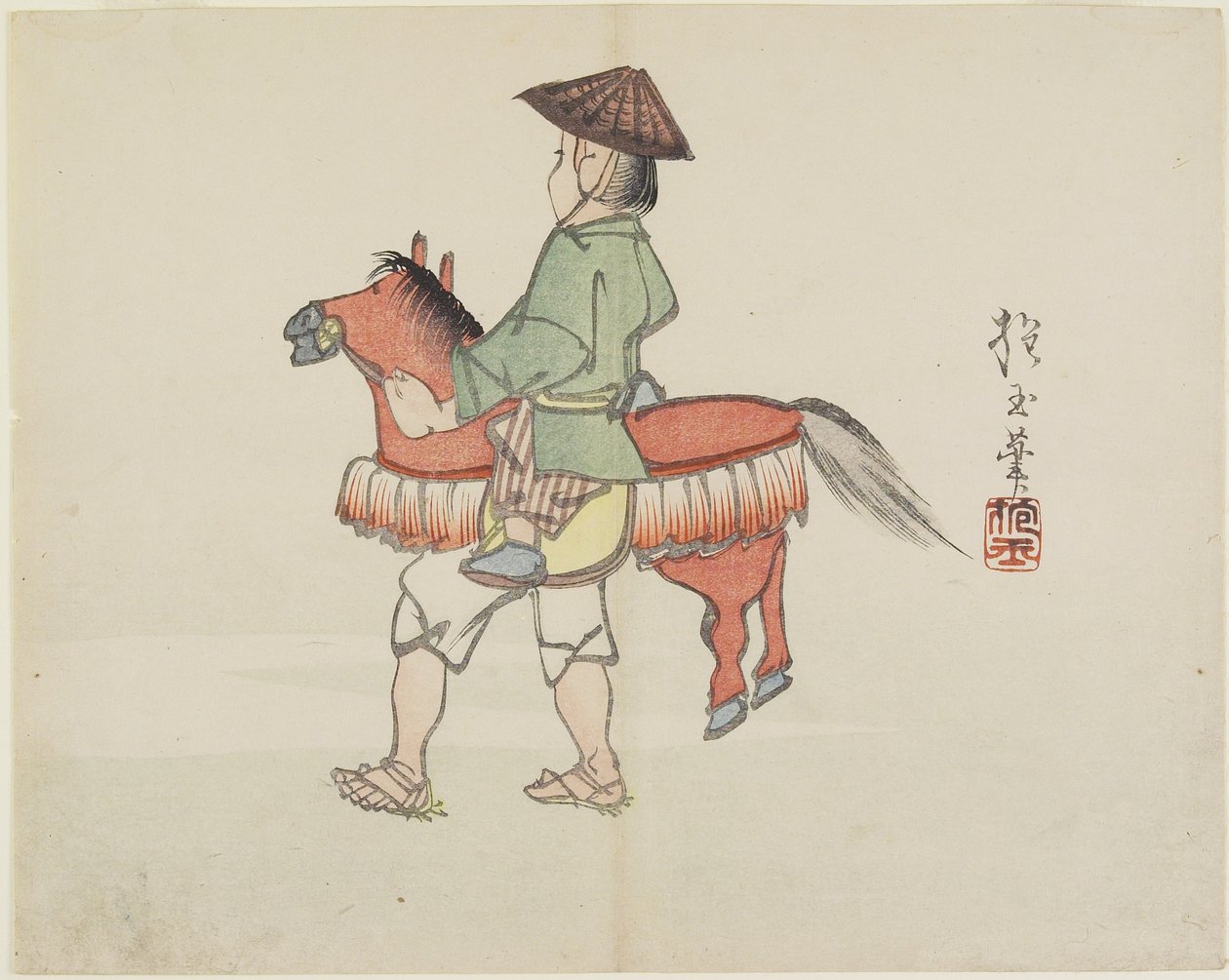 Straatartiest met paardenkostuum, ca. 1830 door Hogyoku