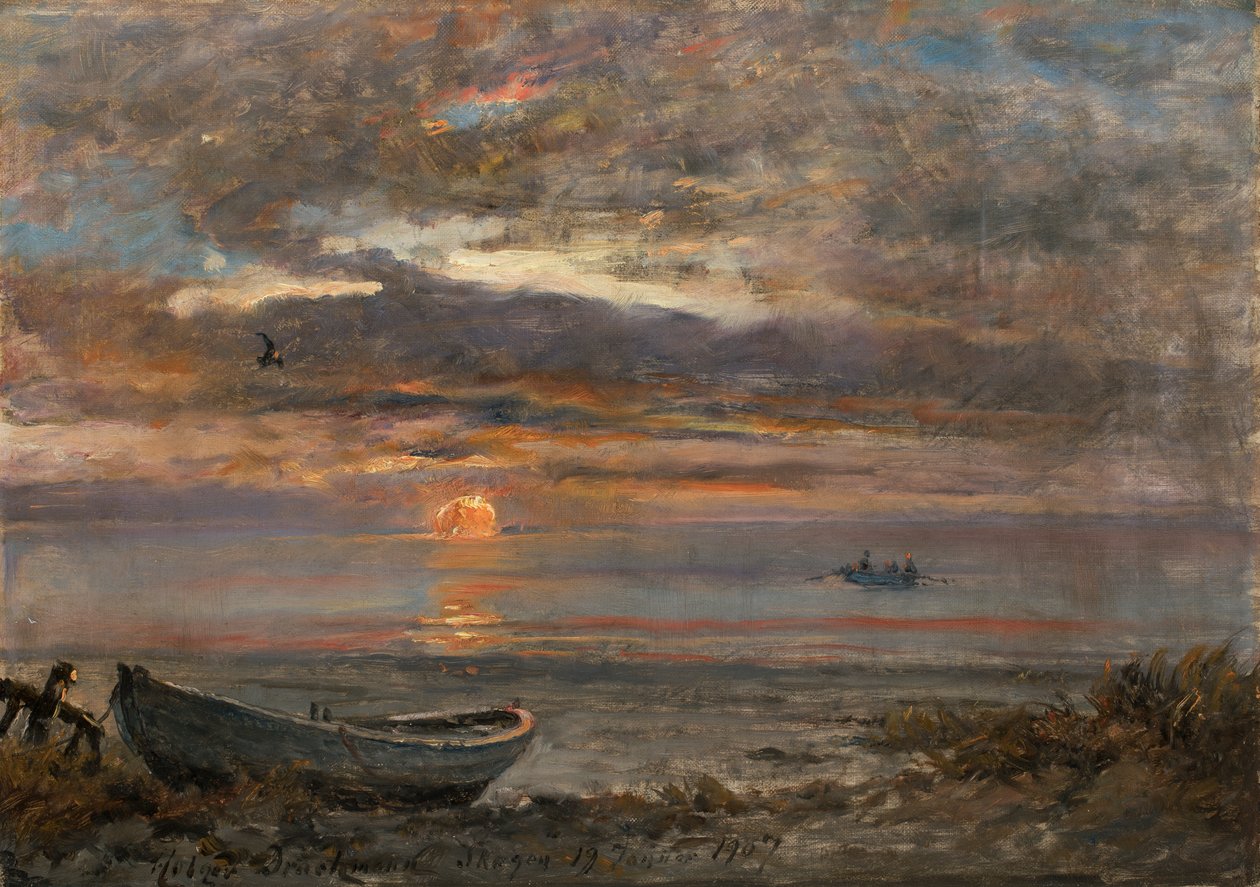 Zonsondergang op een januaridag in Skagen door Holger Drachmann