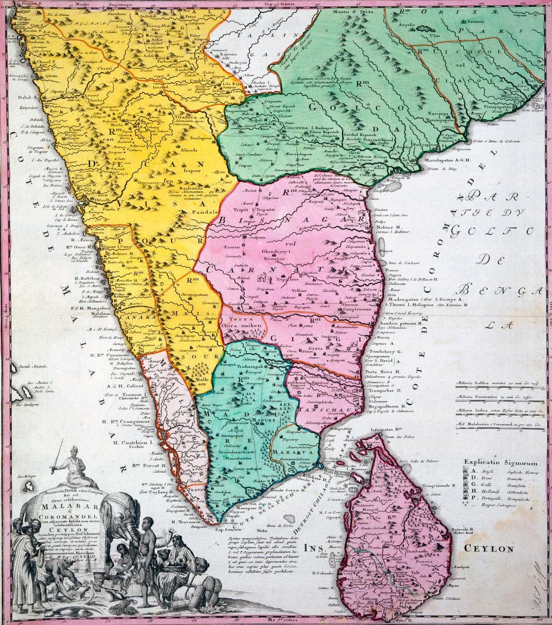 Kaart van het Indiase Schiereiland, 1733 door Homann Heirs Company