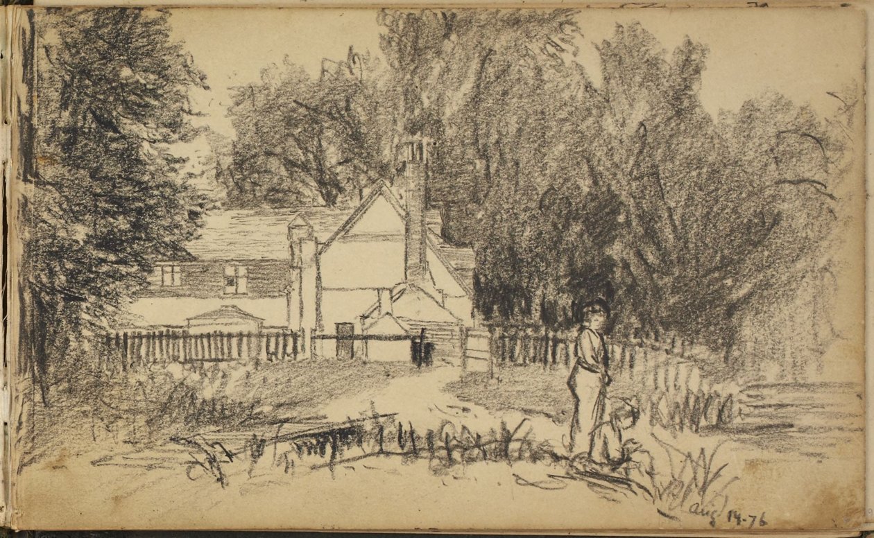 Huis en twee figuren door Homer Dodge Martin