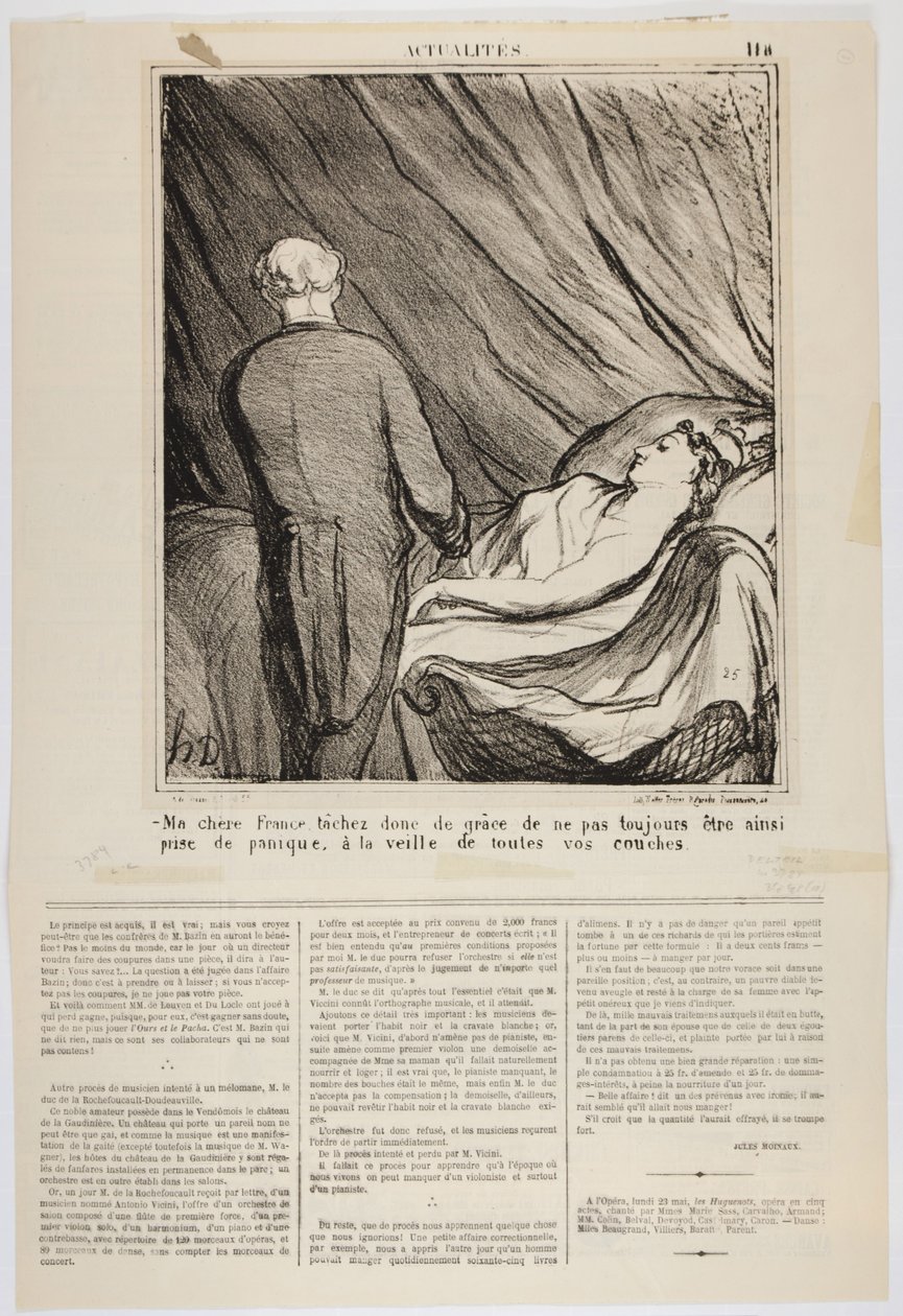 Ma chère France, probeer alsjeblieft niet altijd zo in paniek te raken, aan de vooravond van al je bevallingen door Honoré Daumier