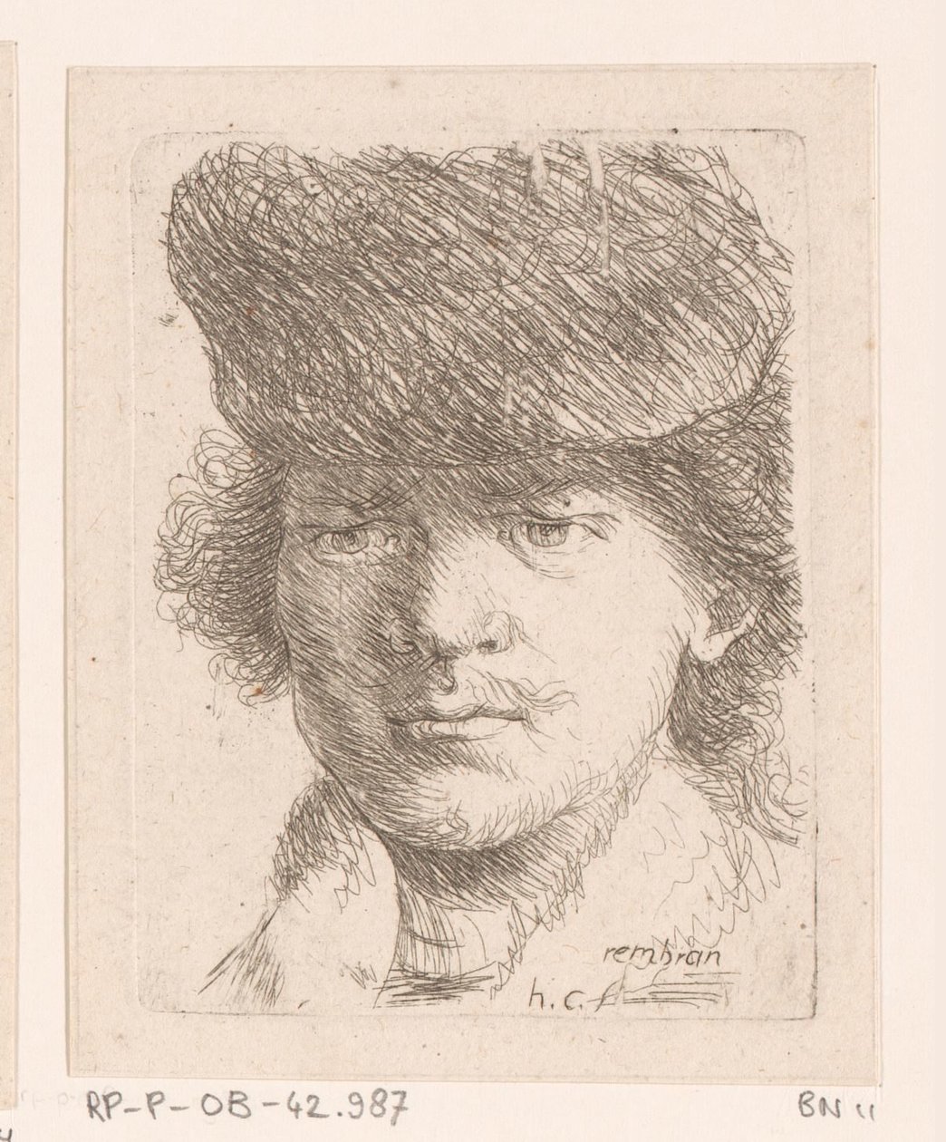 Portret van Rembrandt met hoge muts door Honoré Coussin