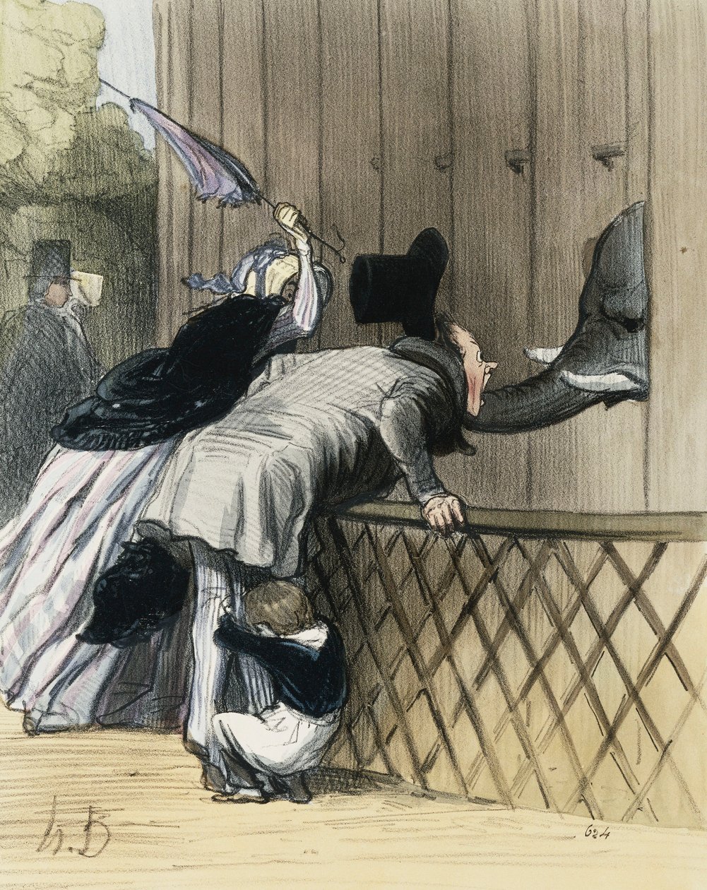 Een schrik in de Jardin des Plantes, uit "Les Etrangers a Paris" door Honore Daumier, Aubert et Compagnie, 1844 door Honoré Daumier
