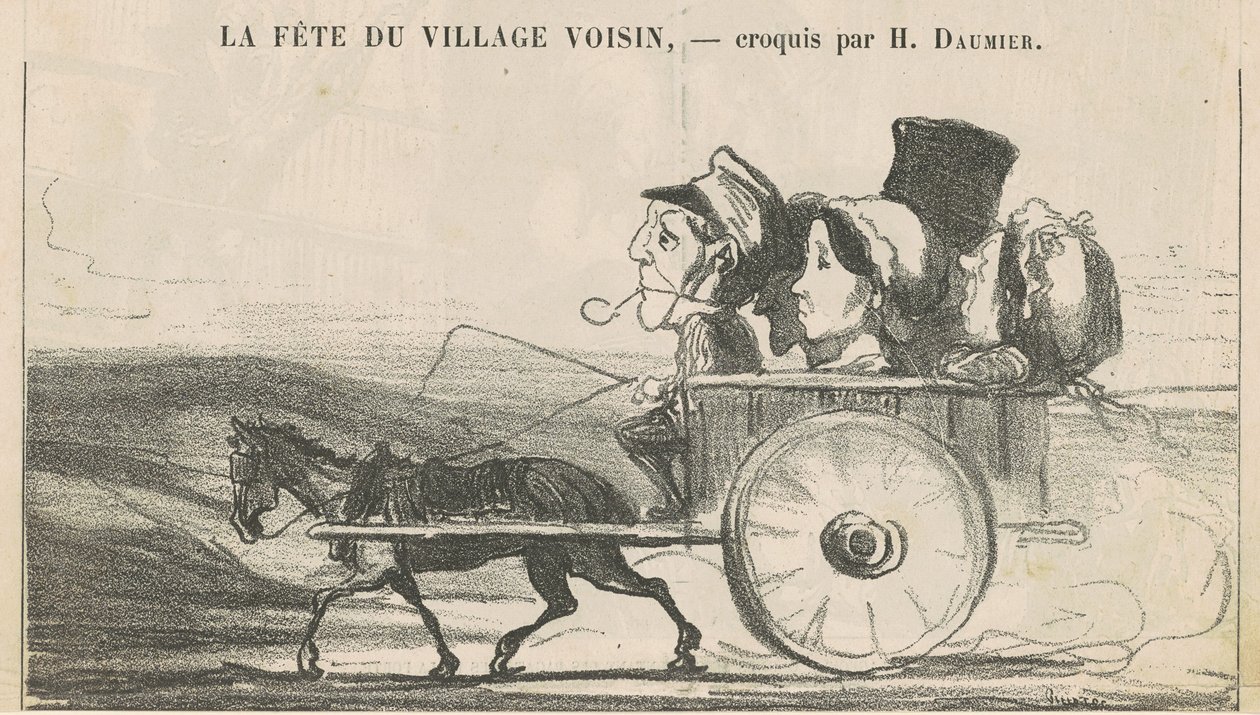 Op het platteland, geen stakingen van koetsiers... (recto); Dorpsbewoners tevreden met... (verso) door Honoré Daumier