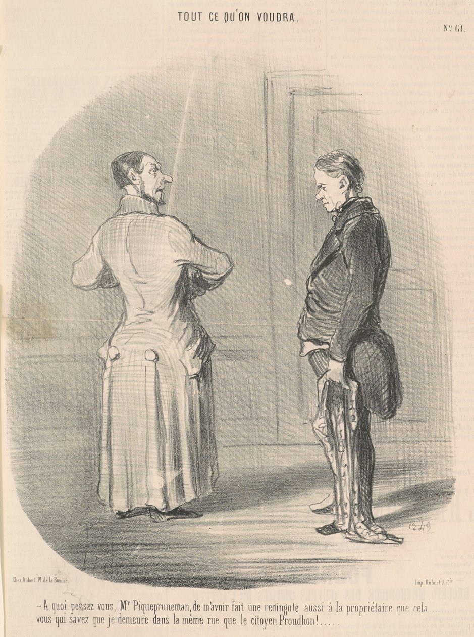 Waar denkt u aan, meneer Piquepruneman, om mij... door Honoré Daumier
