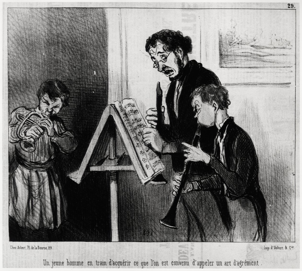 Een jonge man die bekend staat als een kunst van het in kaart brengen. Illustratie van Honore Daumier, gepubliceerd in 