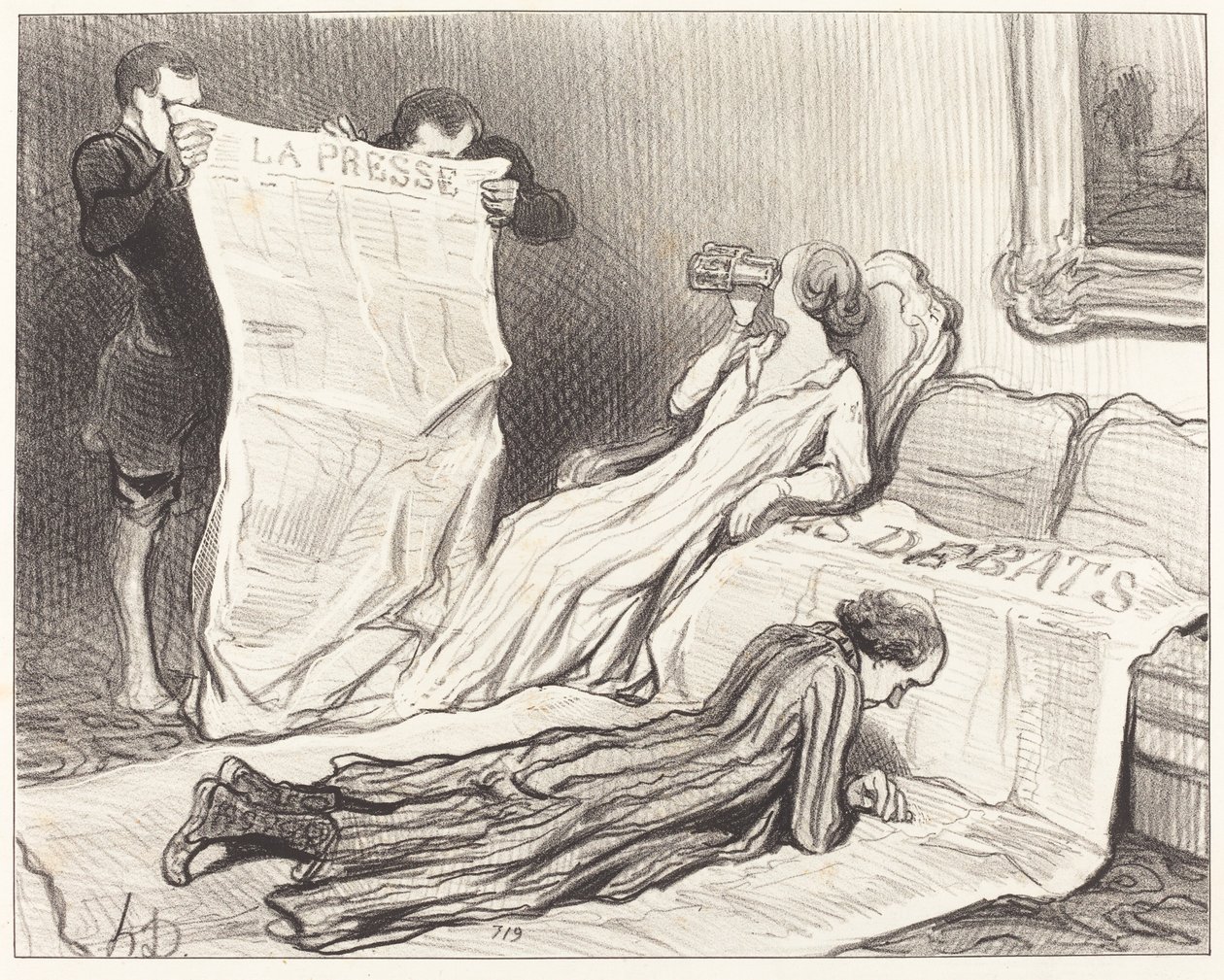 Abonnees ontvangen hun krant door Honoré Daumier