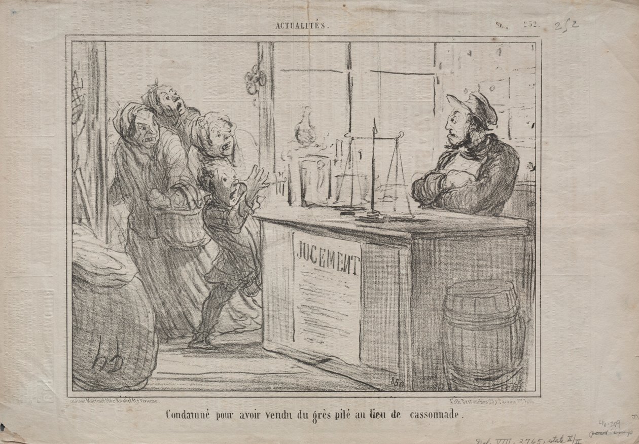 Actualiteiten nr. 252: Veroordeeld voor het verkopen van een hoop zand in plaats van vochtige bruine suiker, 1855 door Honoré Daumier