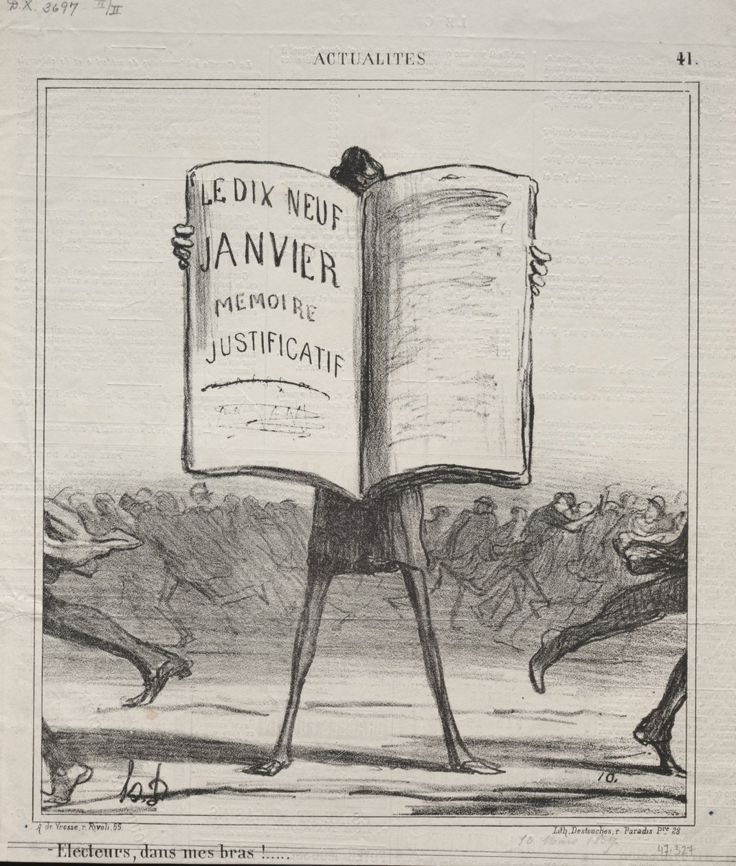 Actualiteiten Nr. 41: Kiezers, in mijn armen!, 1869 door Honoré Daumier