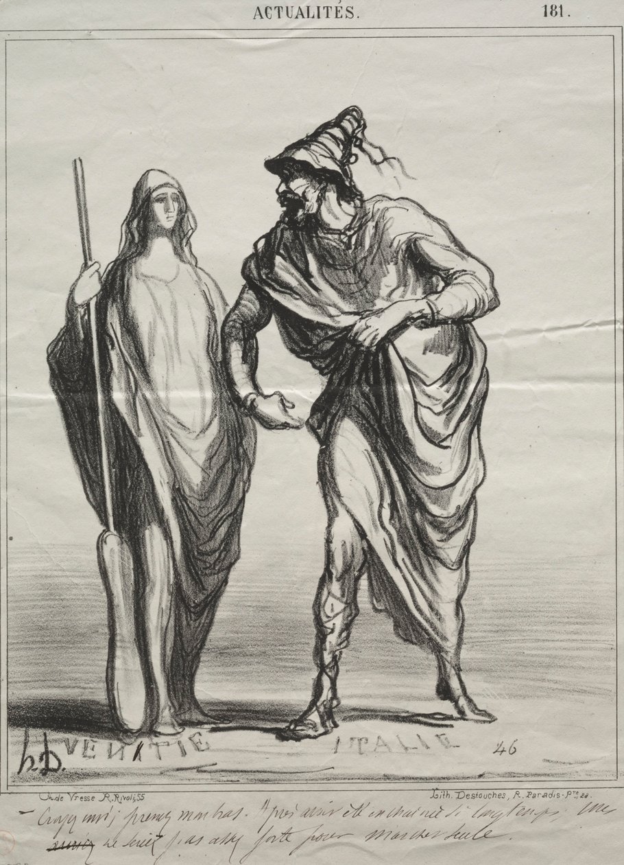 Actualiteiten, plaat 181: Wat denk je wel! Neem mijn arm, 1866 door Honoré Daumier