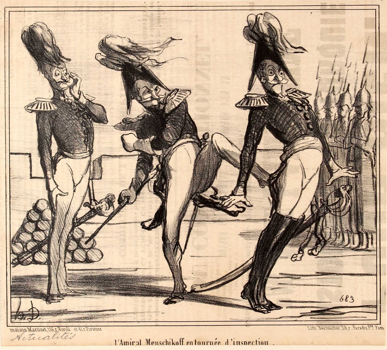 Admiraal Alexander Sergeyevich Menshikov op Inspectietocht, 1854 door Honoré Daumier