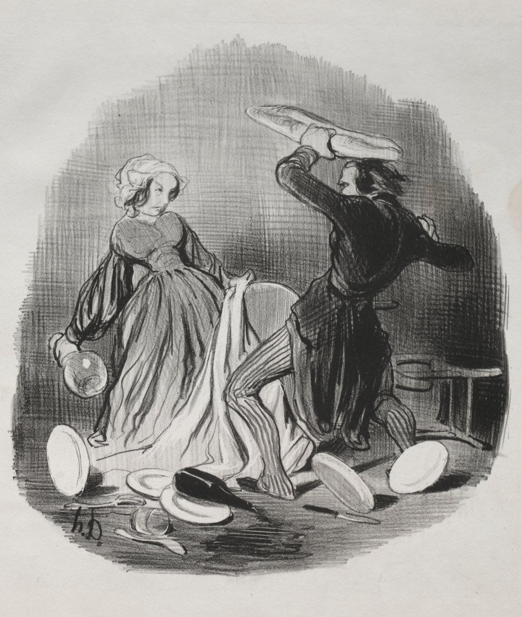 Ah! Je denkt dat je vrouw niet genoeg voor je zorgt, schurk... door Honoré Daumier