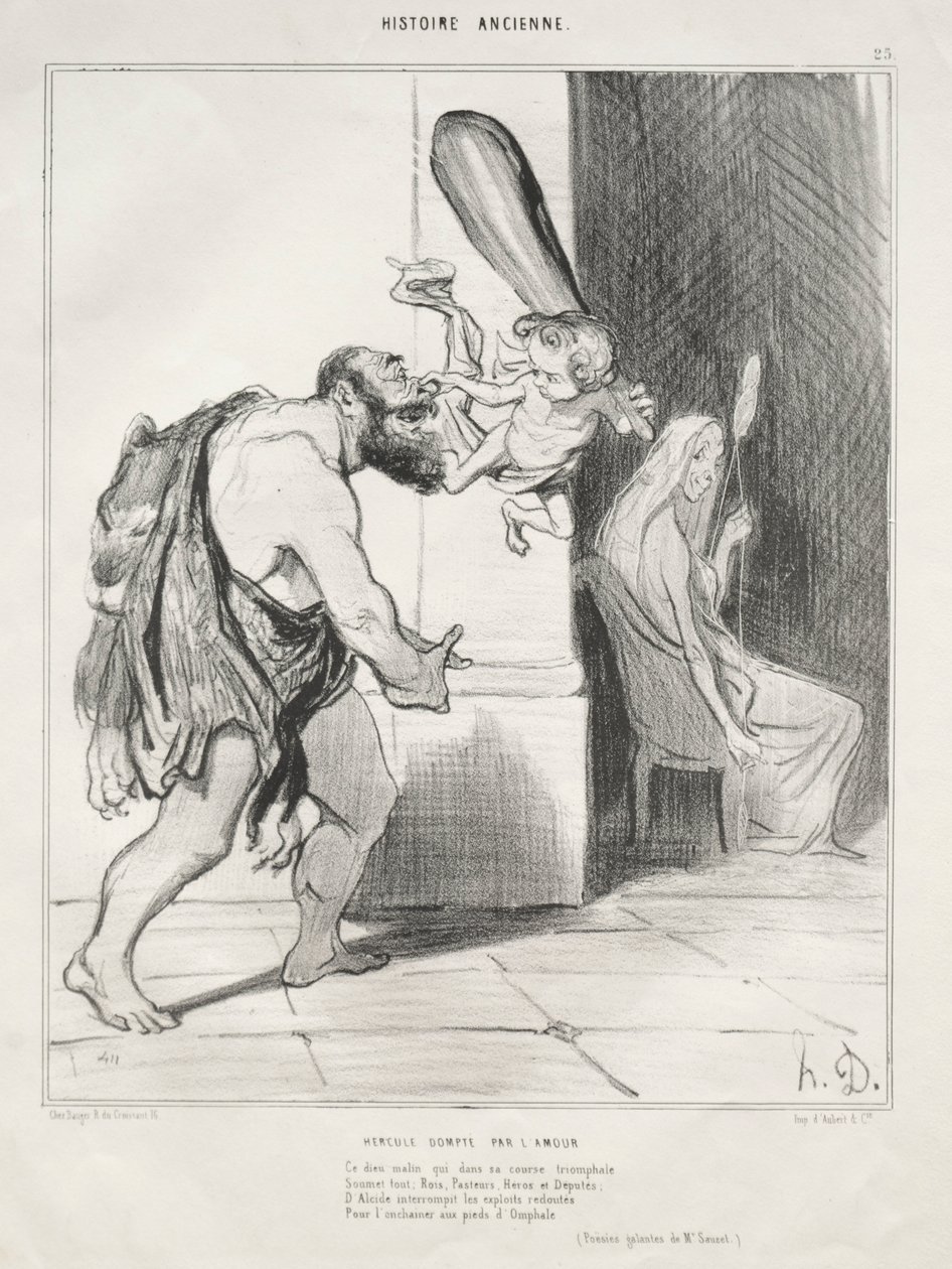 Oude Geschiedenis, plaat 25: Hercules Overwonnen door Cupido, 18 september 1842 door Honoré Daumier