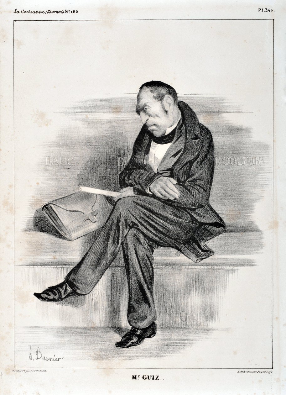 Kunstwerk door Honore Daumier (1808-1879). Charivari dateert uit 1833: Serie Celebrites de la caricature M. Guiz... MUSEUM VAN SCHONE KUNSTEN - PALEIS LONGCHAMP, MARSEILLE door Honoré Daumier