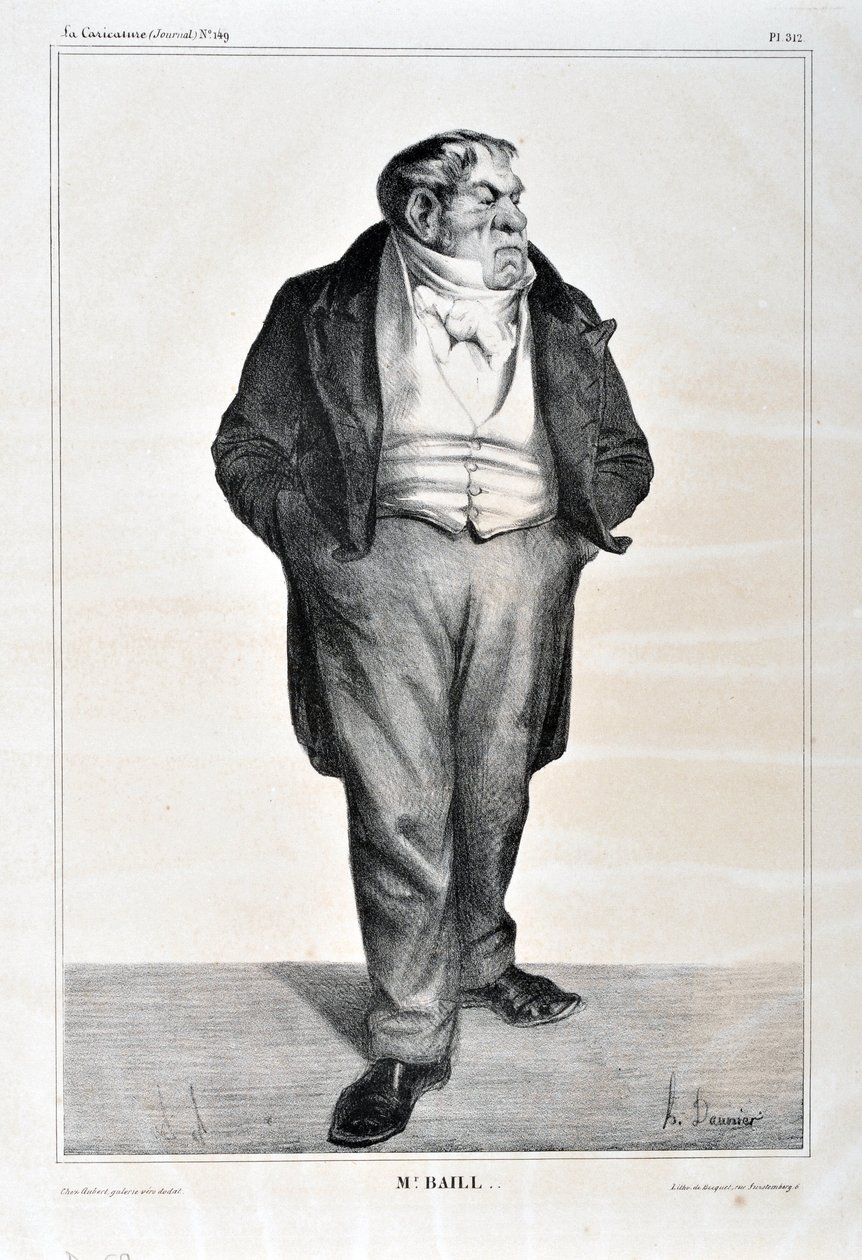 Kunstwerk door Honore Daumier (1808-1879). Charivari dateert uit 1833: Serie Celebrites de la caricature Mr. Baill... MUSEUM VAN SCHONE KUNSTEN - PALEIS LONGCHAMP, MARSEILLE door Honoré Daumier
