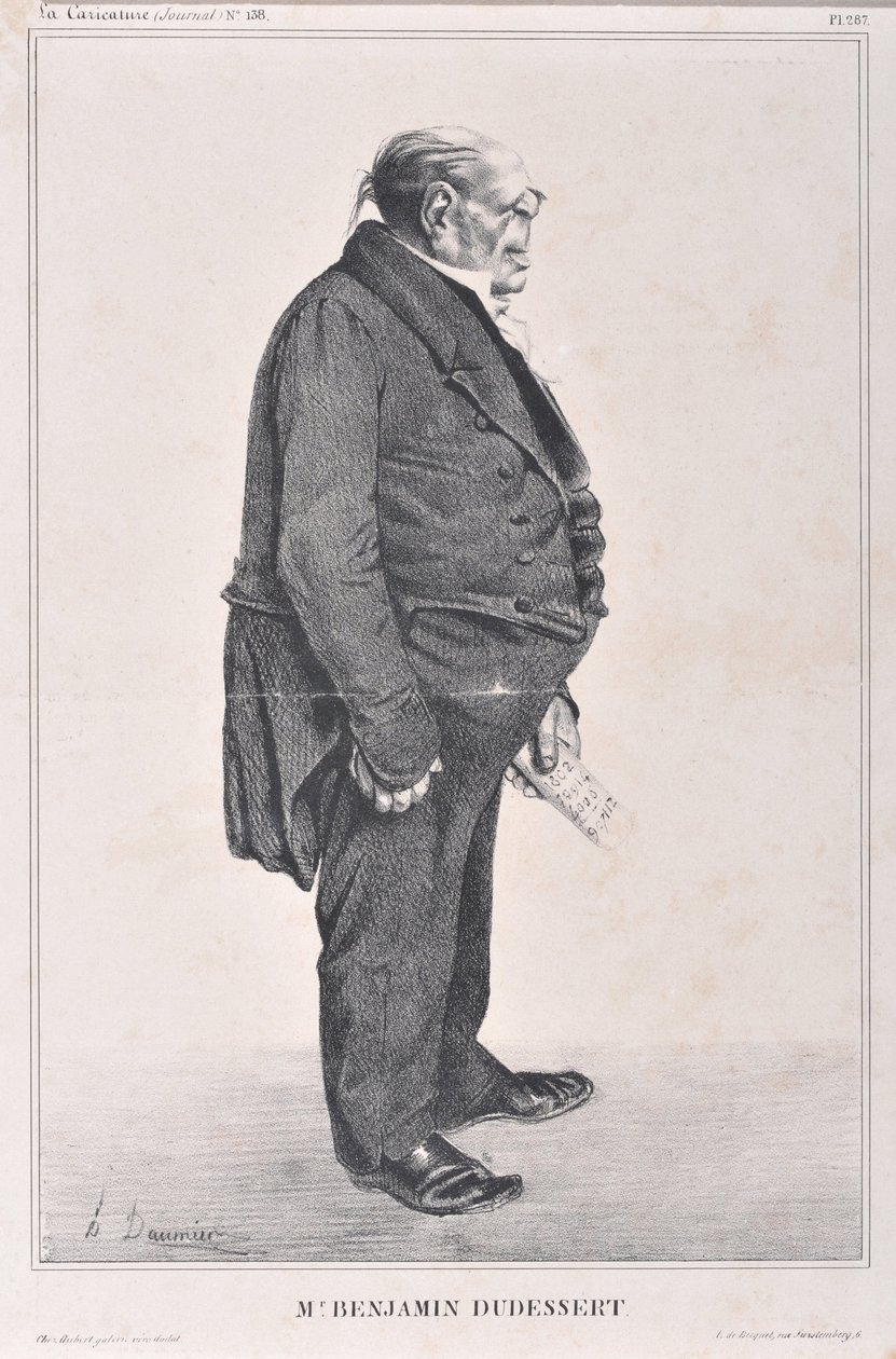 Kunstwerk door Honore Daumier (1808-1879). Charivari uit 1833: Serie Celebrites de la Caricature 