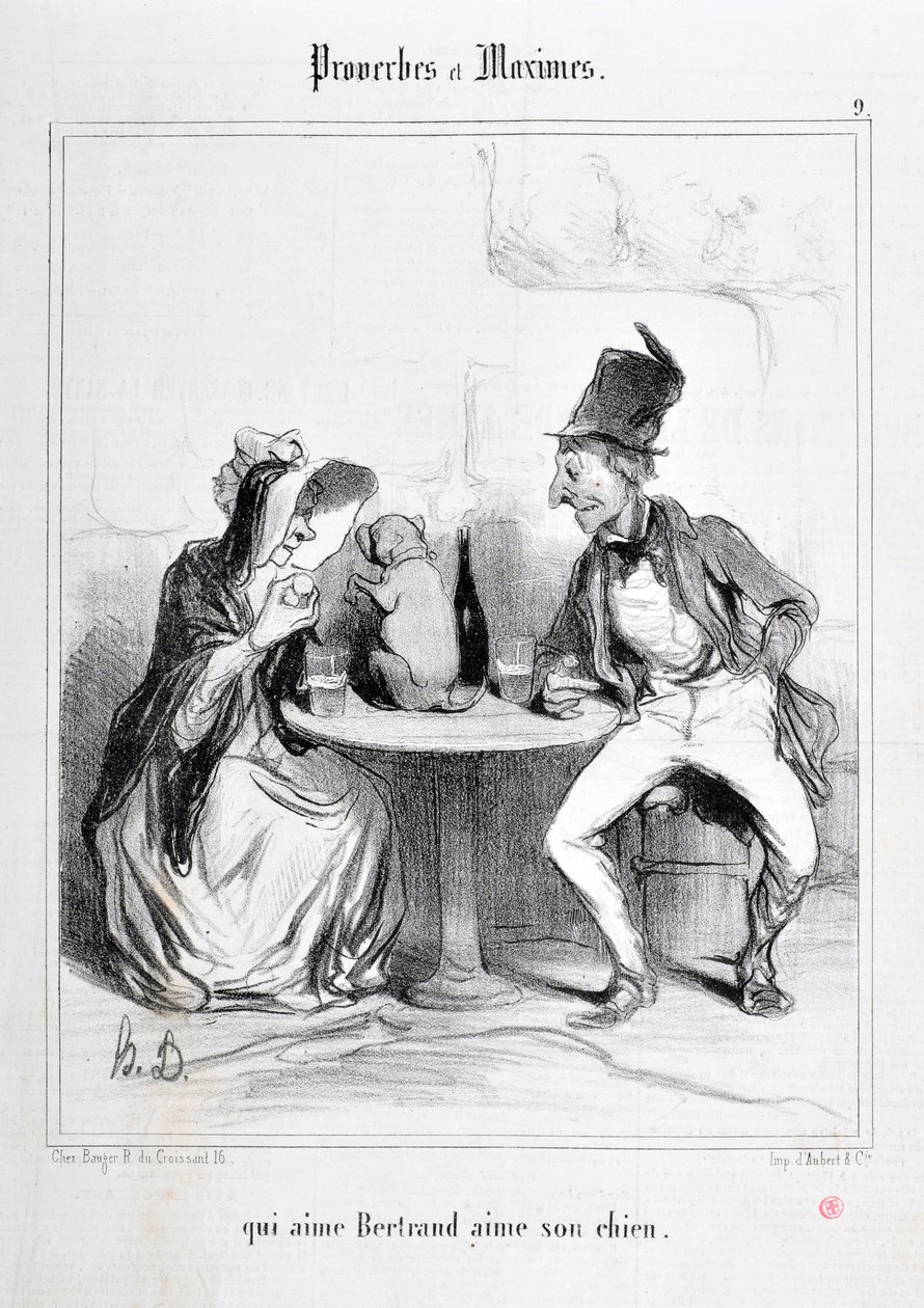 Werk van Honore Daumier (1808-1879). Charivari dateert uit 1840: Serie PROVERBES ET MAXIMES qui aime Bertrand aime son chien MUSEE DES BEAUX ARTS - PALAIS LONGCHAMP, MARSEILLE door Honoré Daumier