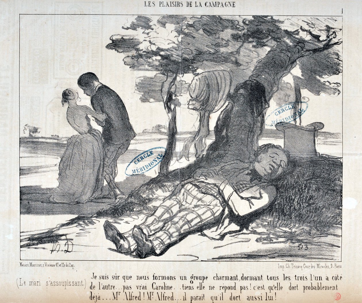 Kunstwerk door Honore Daumier (1808-1879) Charivari uit 1853: Serie LES PLAISIRS DE LA CAMPAGNE 