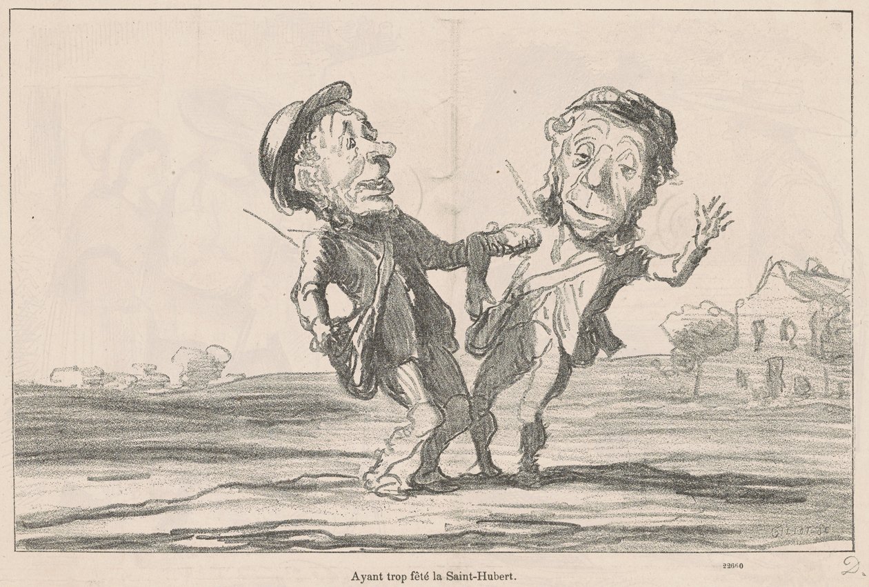 Te veel gevierd op Sint-Hubertus door Honoré Daumier