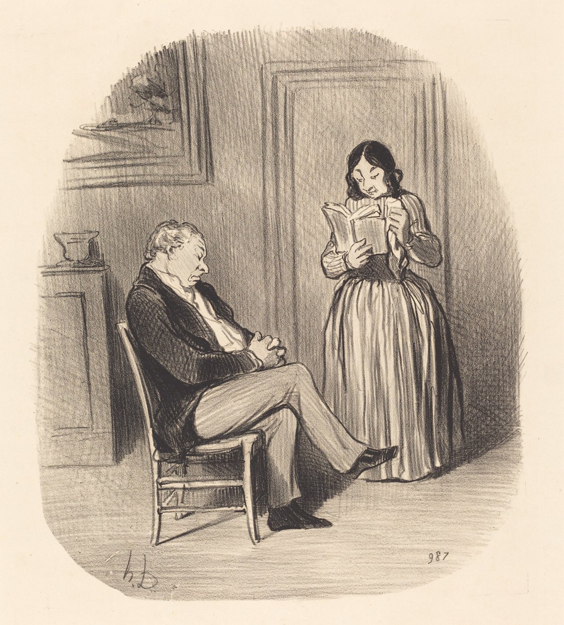 Bourgeois leest na het diner enkele hoofdstukken... door Honoré Daumier
