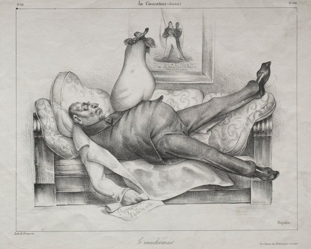 Karikatuur, plaat 139: De nachtmerrie, 1832 door Honoré Daumier