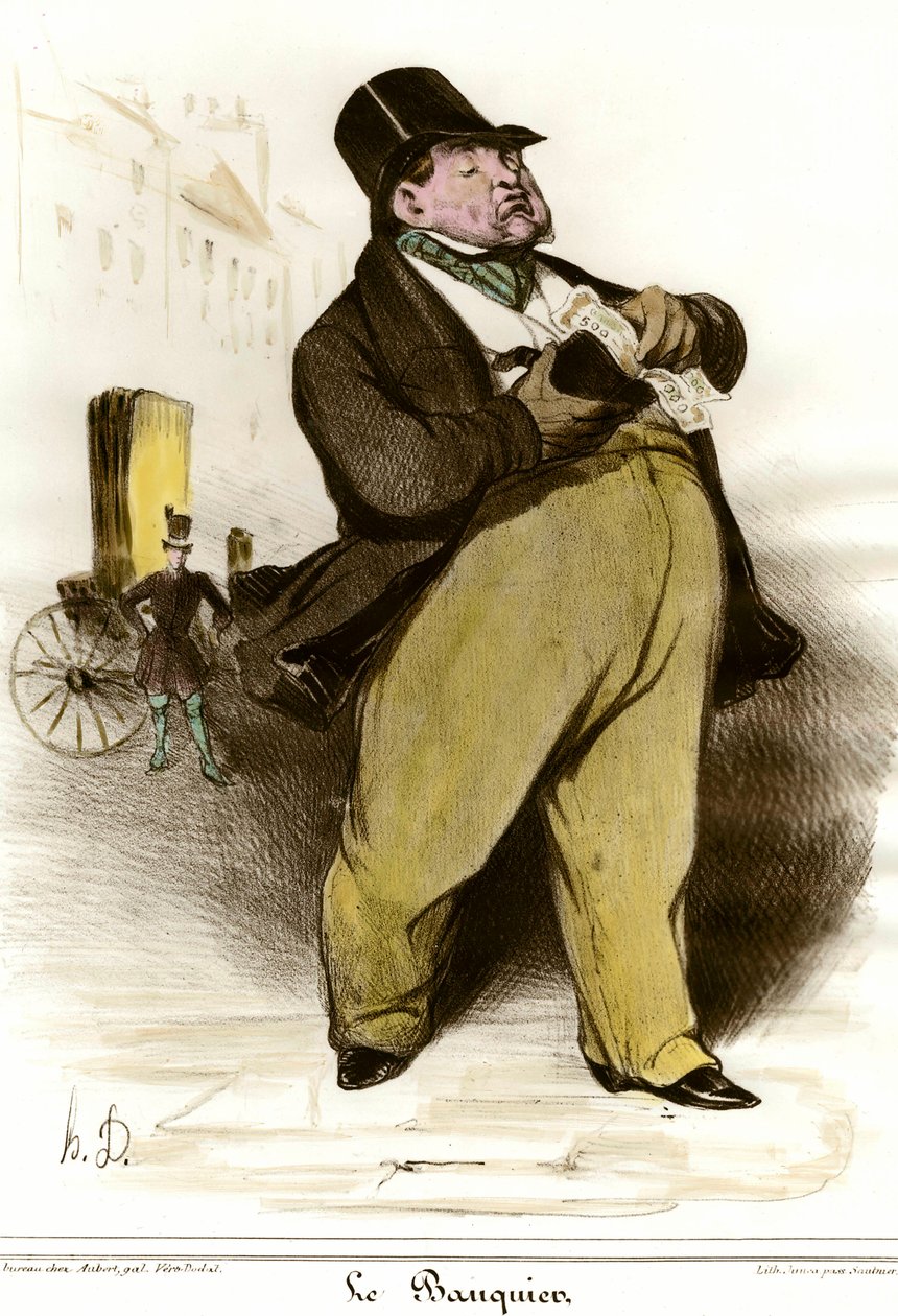 Cartoon van Bankier Tekening door Honore Daumier (1808-1879) uit 