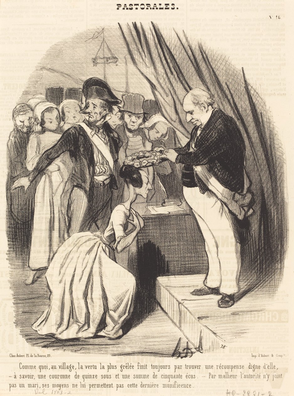 Zoals in het dorp, de deugd het meest gehavend... door Honoré Daumier