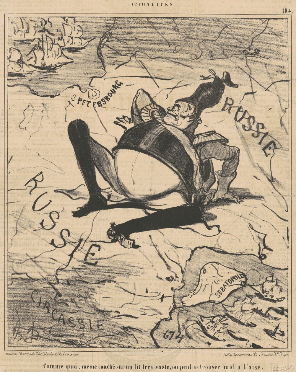 Zoals... op een zeer groot bed... door Honoré Daumier