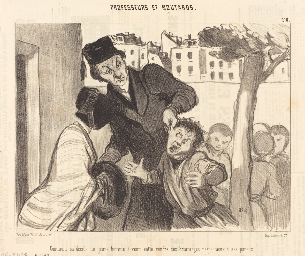 Hoe men een jonge man overtuigt om te komen... door Honoré Daumier