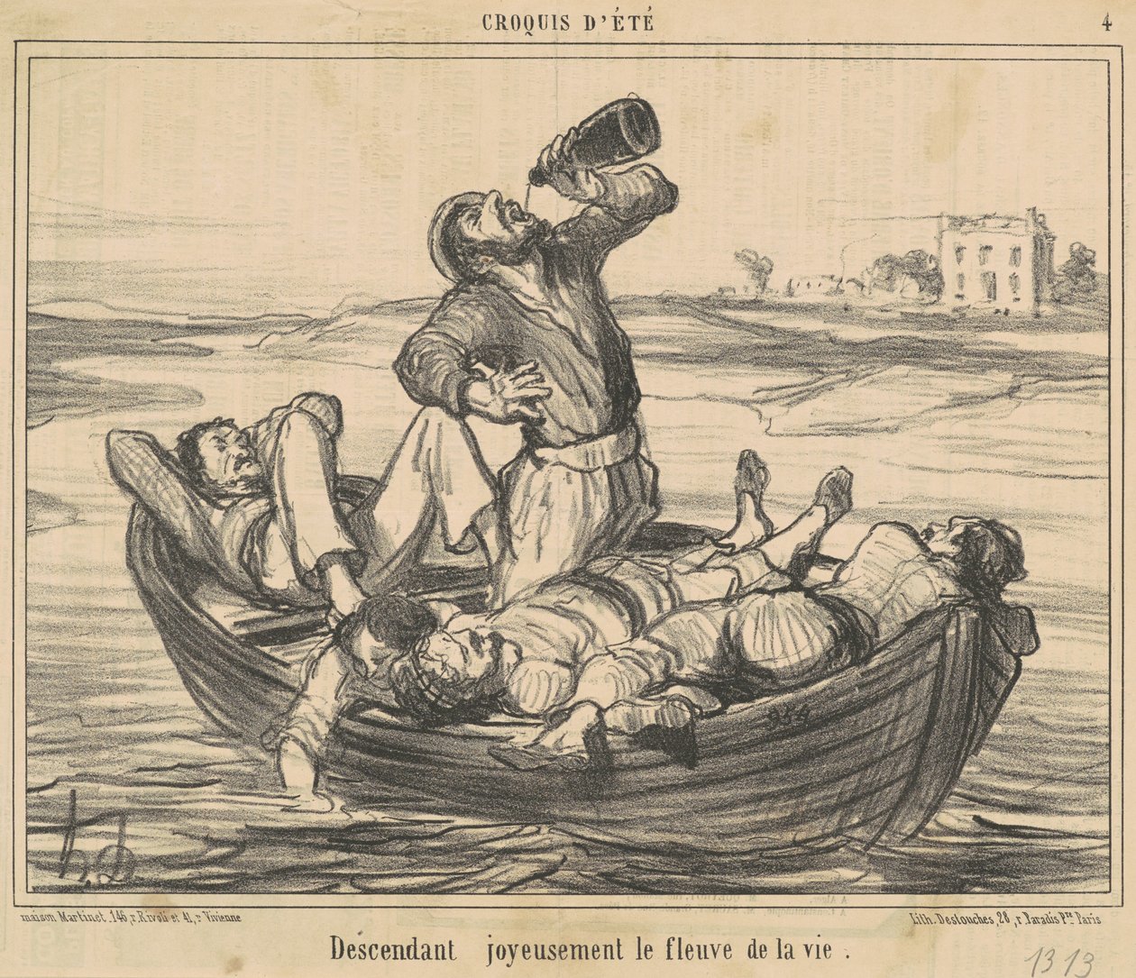 Vrolijk afdalend de rivier van het leven door Honoré Daumier