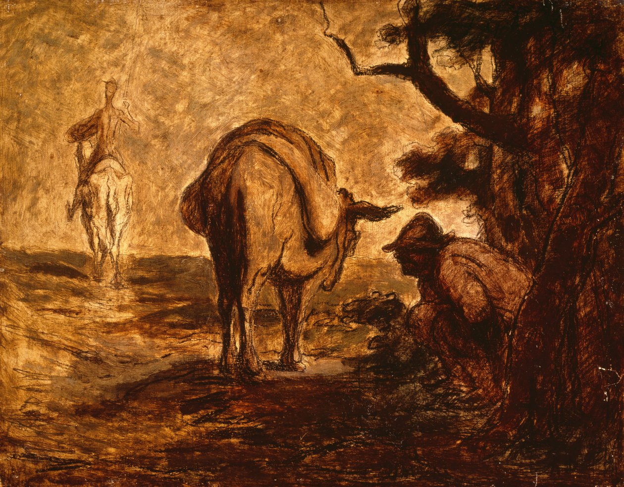 Don Quichot en Sancho Panza die zichzelf ontlasten, c. 1855 door Honoré Daumier