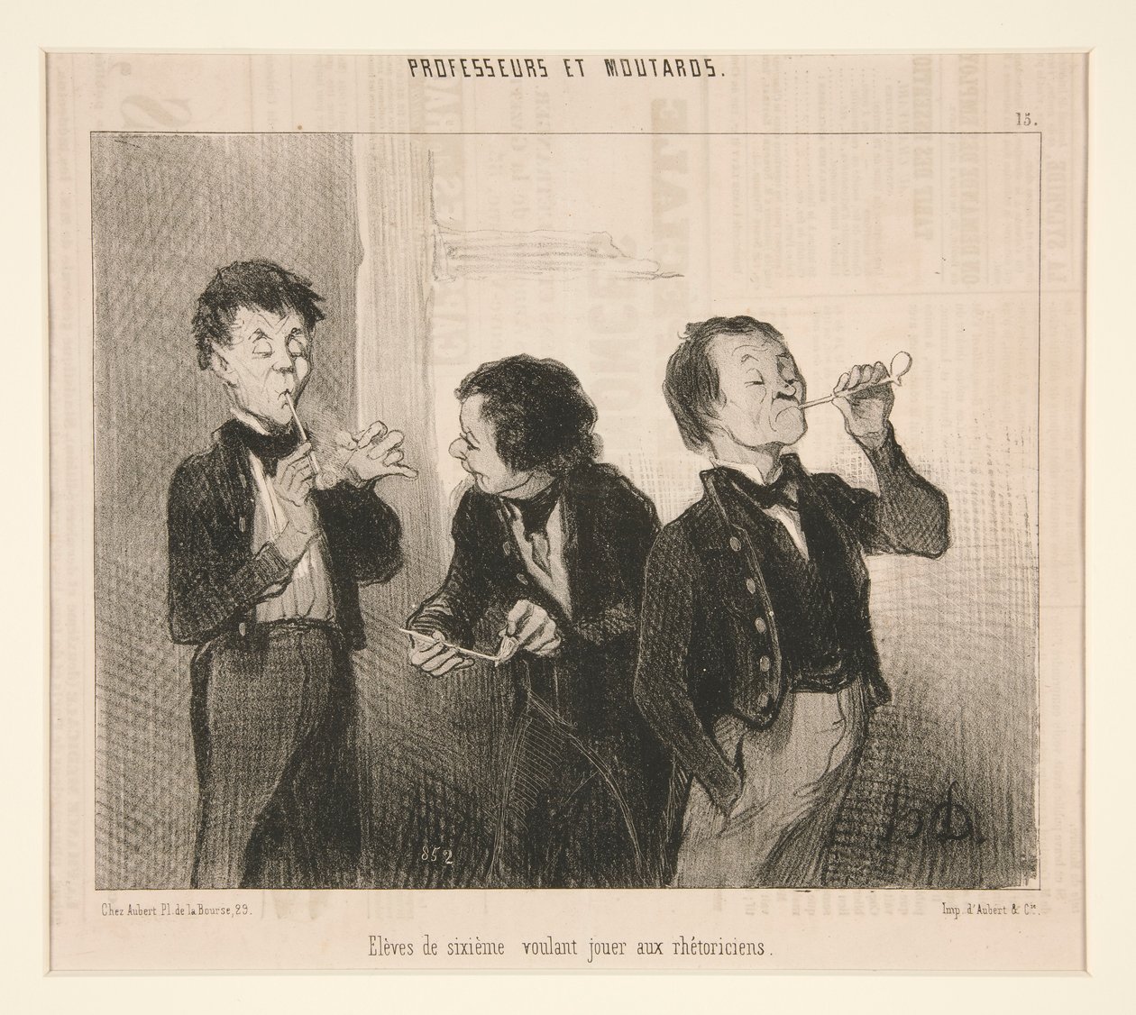 Leerlingen van de zesde klas willen retorici spelen, uit Professeurs et Moutards door Honoré Daumier