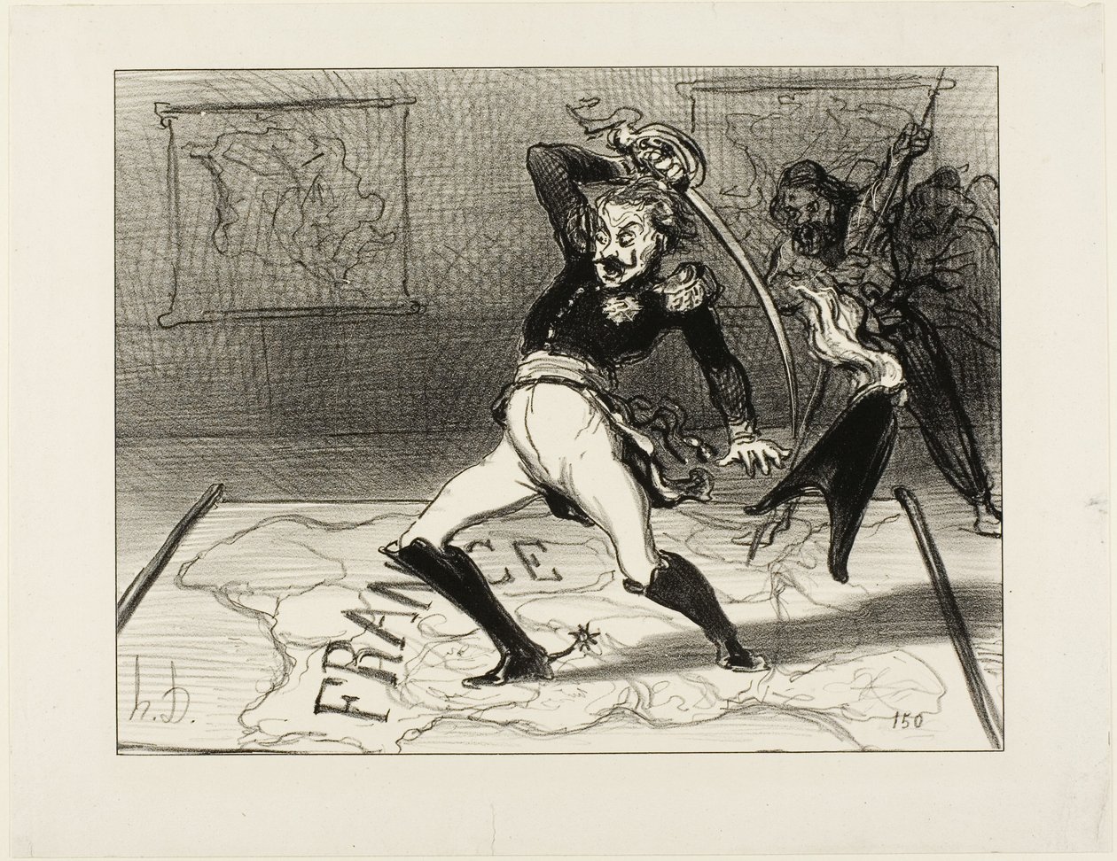 Keizer Nicolaas aan het werk in zijn kabinet, plaat 94 uit Actualités, 1850 door Honoré Daumier