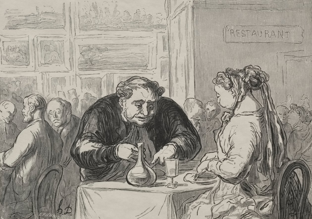 Tentoonstelling van Schone Kunsten: Bij het Buffet Liefde voor Kunst en de Kotelet door Honoré Daumier
