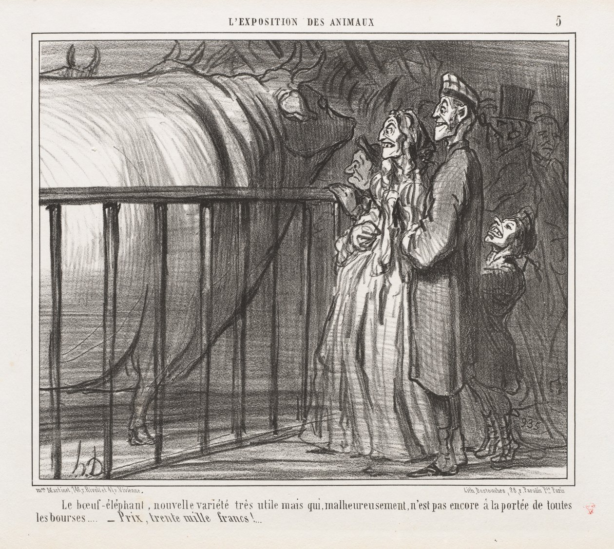 Tentoonstelling van Dieren: Pl. 5, De Koe-Olifant, Nieuwe Variëteit door Honoré Daumier
