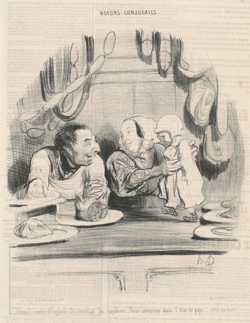 He! hoe hij naar de cervelats kijkt ... door Honoré Daumier