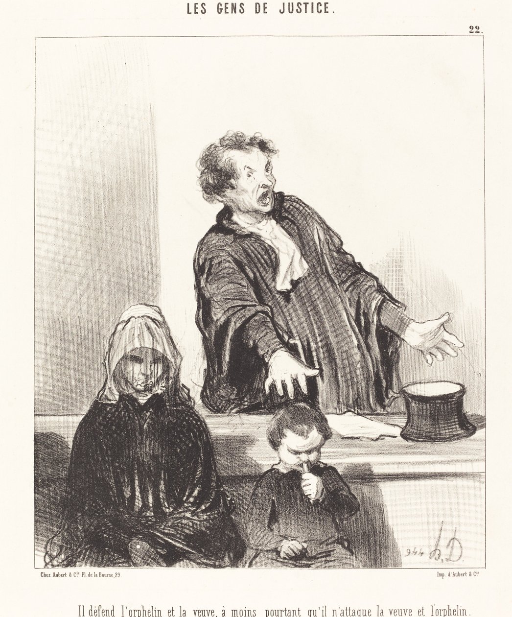 Hij verdedigt de wees en de weduwe, tenzij... door Honoré Daumier