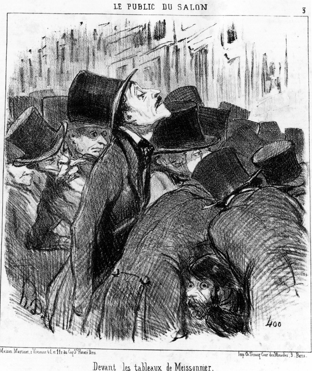 Voor de schilderijen van Meissonnier, uit "Schilderijen en Salons", cartoonserie door Honore Daumier (1808-1879). "Charivari" door Honoré Daumier