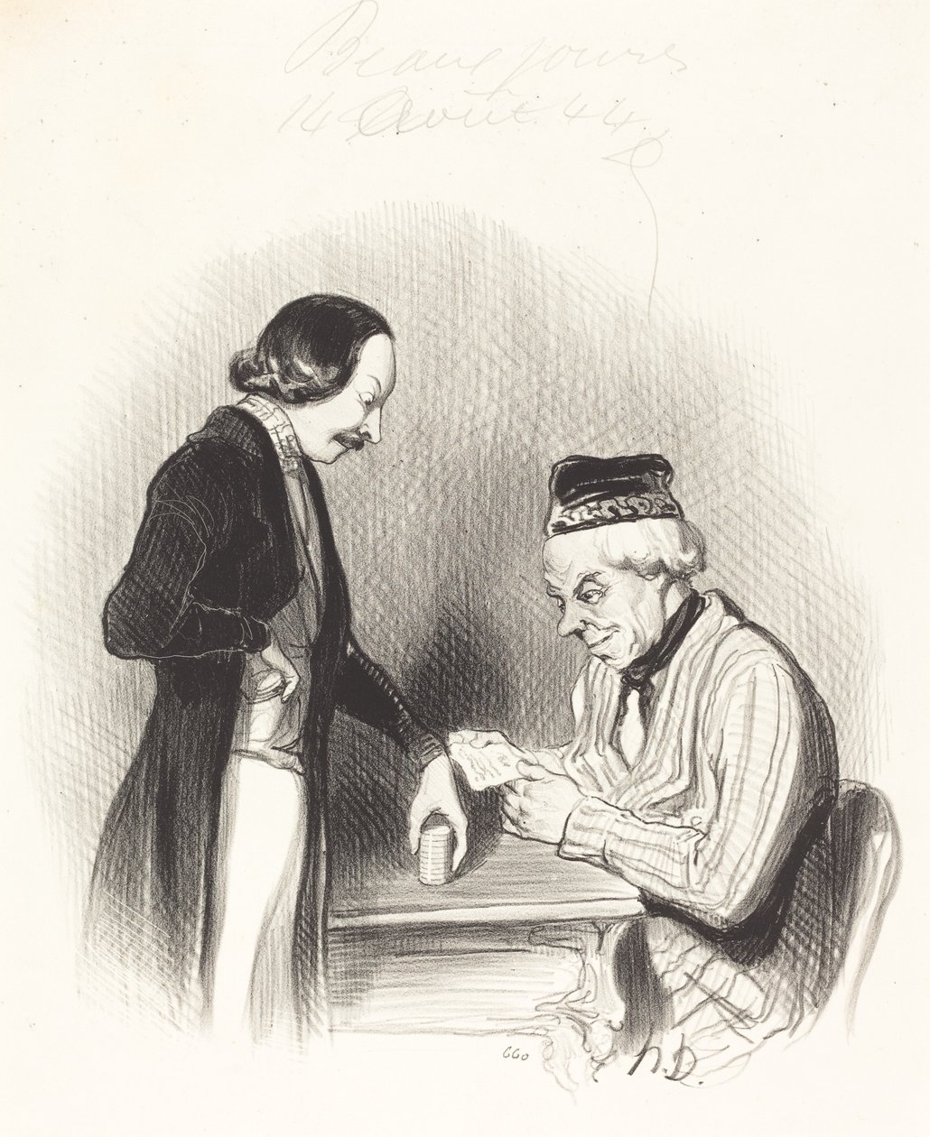De korting van een wissel door Honoré Daumier