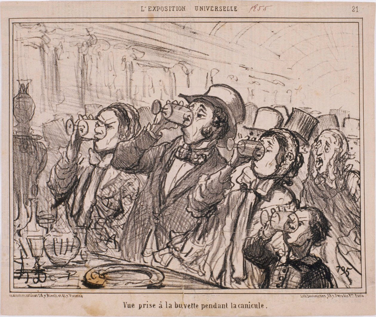 De Wereldtentoonstelling - Gezicht genomen bij de bar tijdens de hittegolf door Honoré Daumier