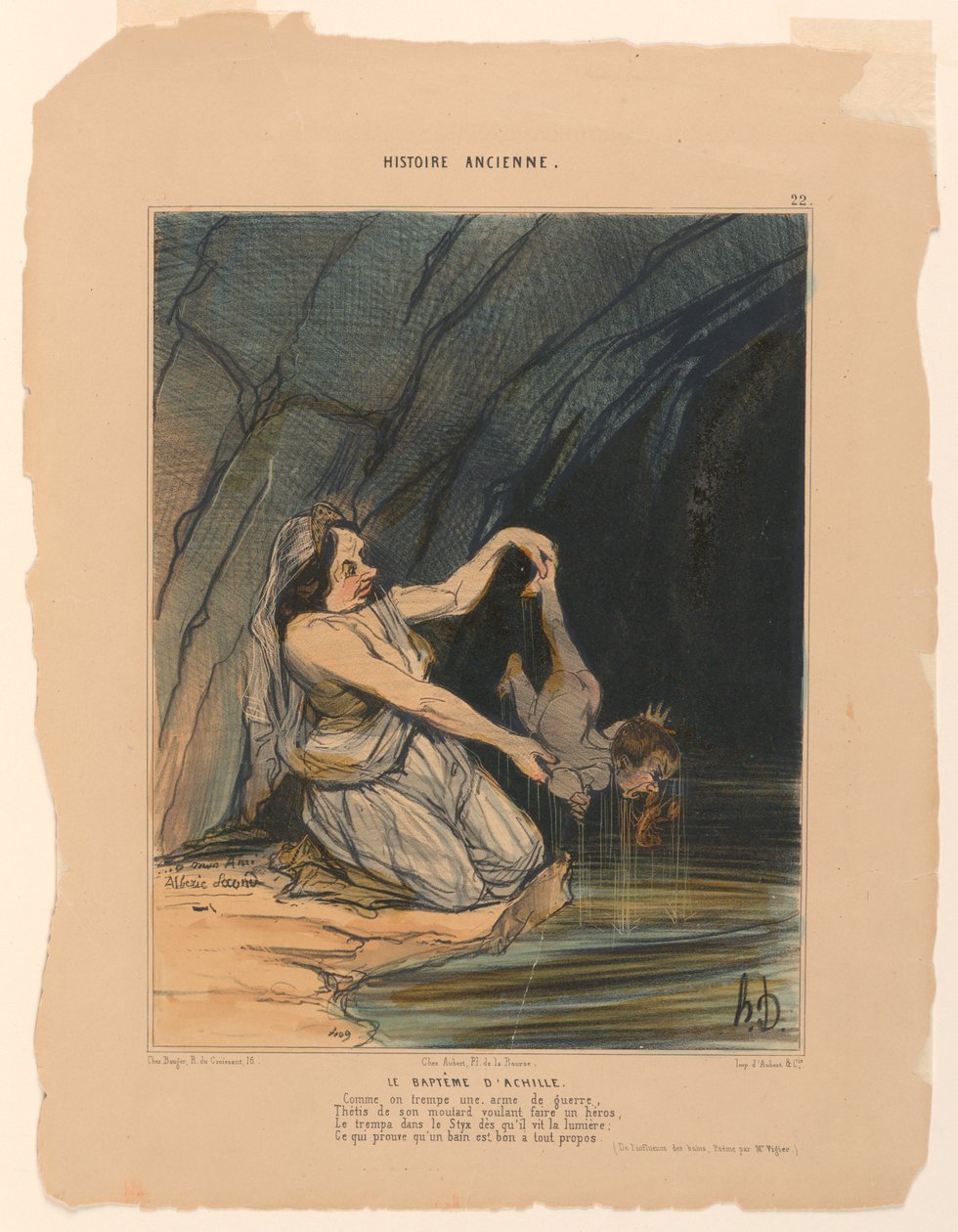 De Doop van Achilles, plaat 22 uit de Histoire Ancienne door Honoré Daumier