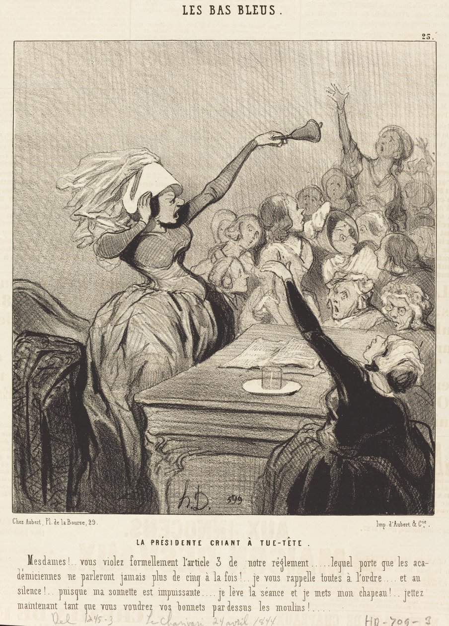 De voorzitster schreeuwt luid: Dames!... door Honoré Daumier