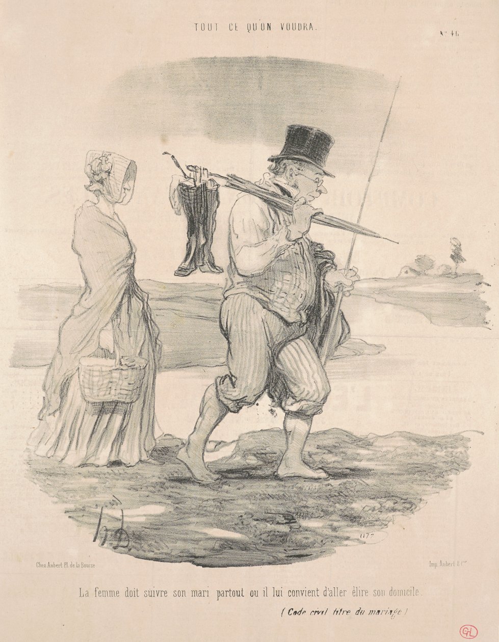 De vrouw moet haar man volgen... door Honoré Daumier