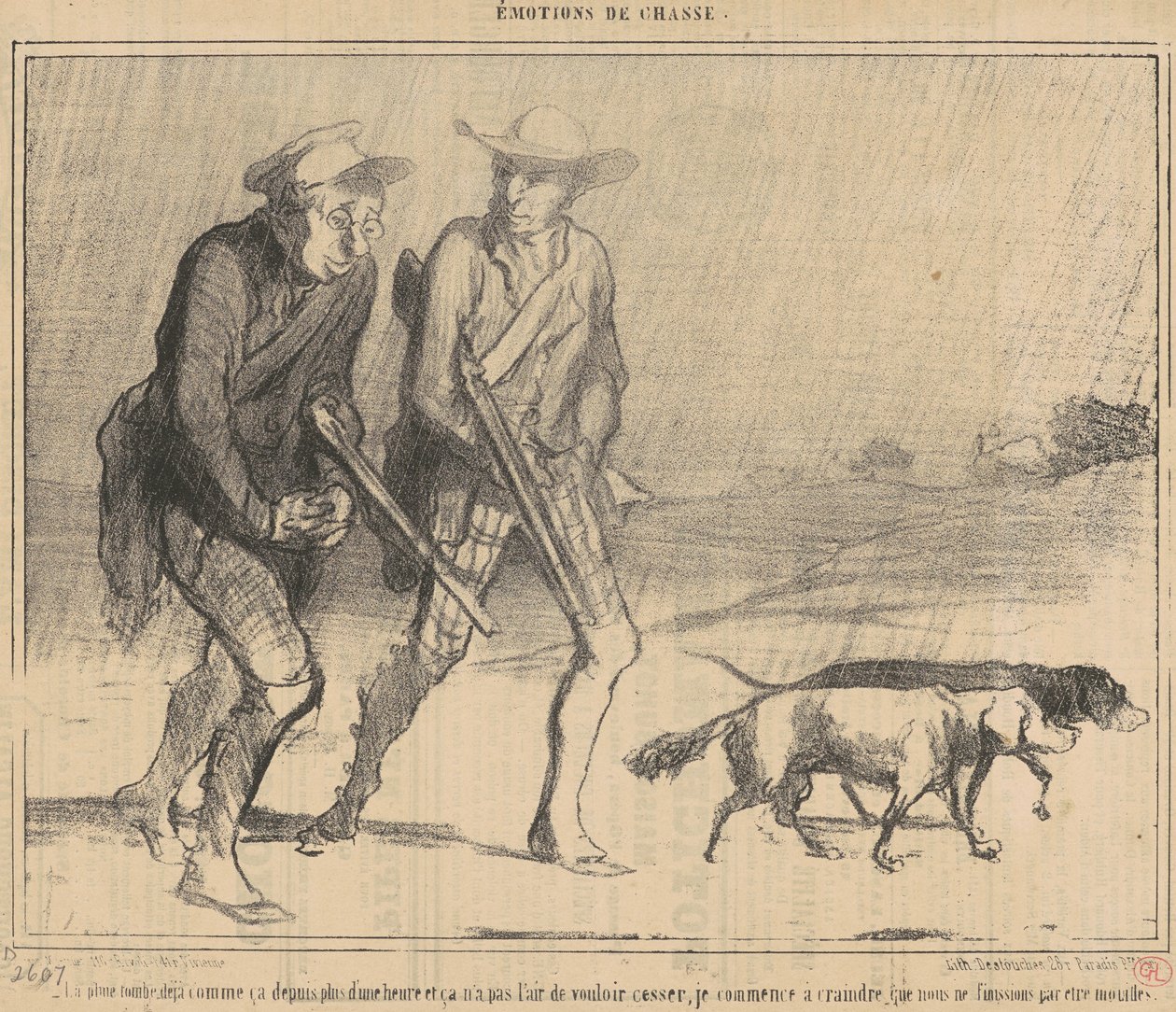 De regen valt al zo... door Honoré Daumier