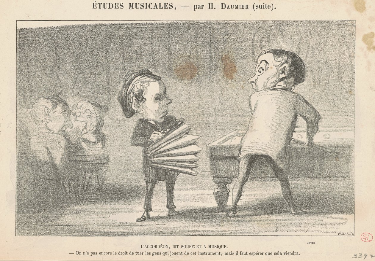 De accordeon, ook wel muziekblaasbalg genoemd door Honoré Daumier