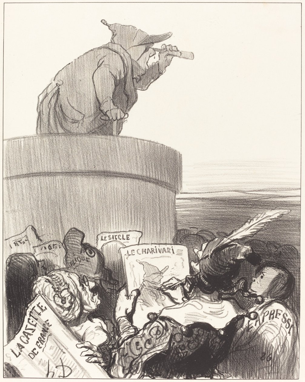 Le Constitutionnel die de Politieke Horizon Bekijkt door Honoré Daumier