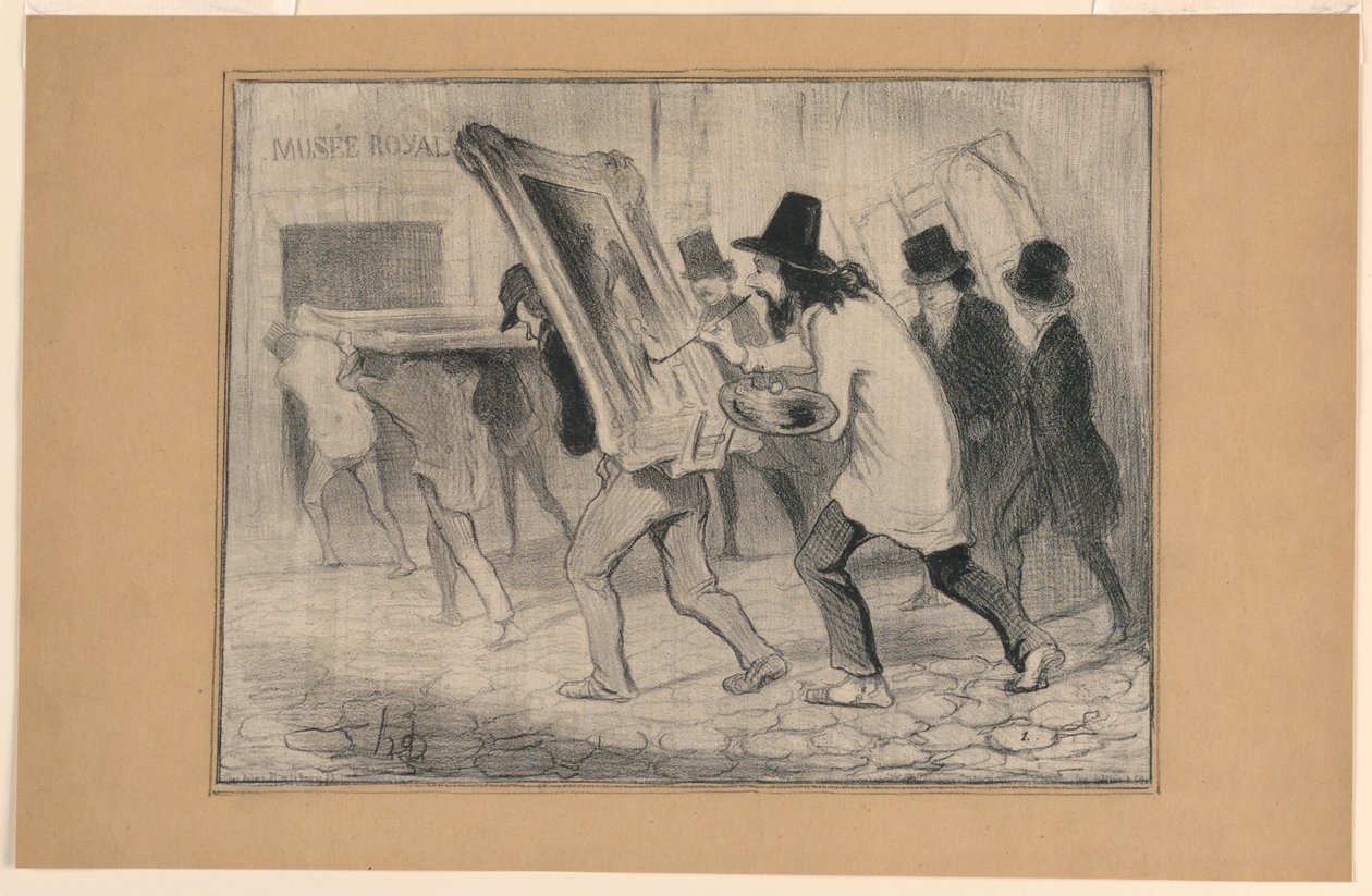 Le Dernier Jour de la Réception des Tableaux, uit Charivari door Honoré Daumier